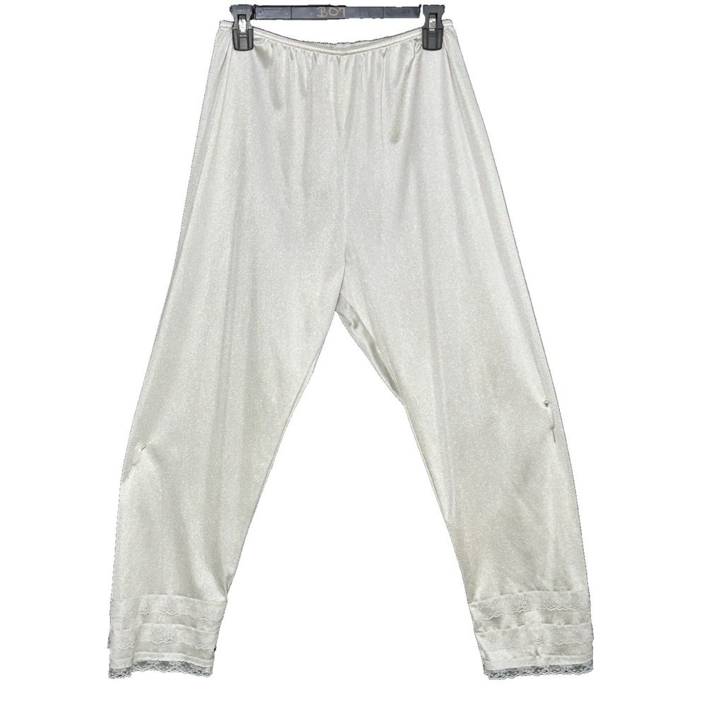 Vintage White Satin Nylon Silkie Pettipants Lace Trim Size Large